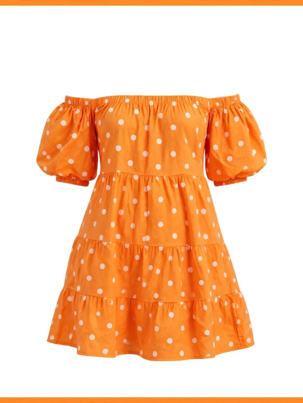 Color Me Courtney Polka Dot Off-Shoulder Tiered Mini Dress – XS – Citrus Pop